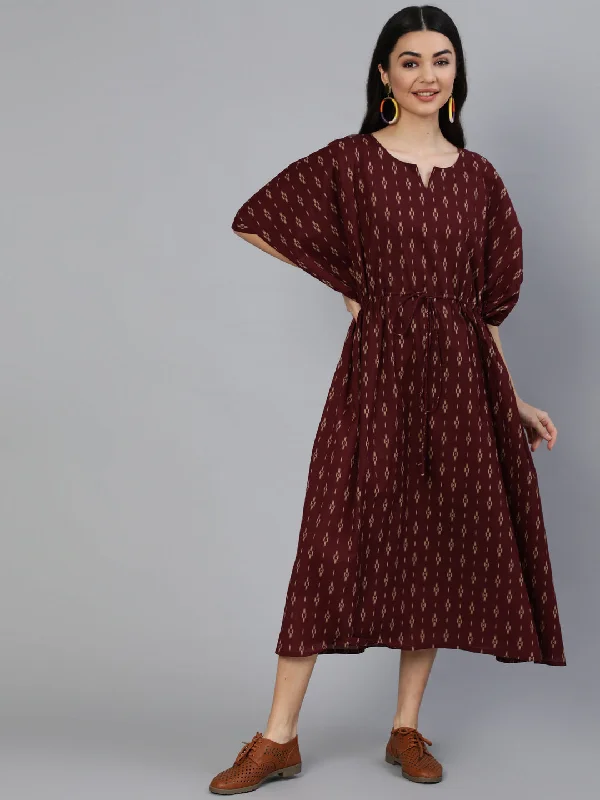 Women's Burgundy Printed Kaftan Kurta - Nayo Clothing