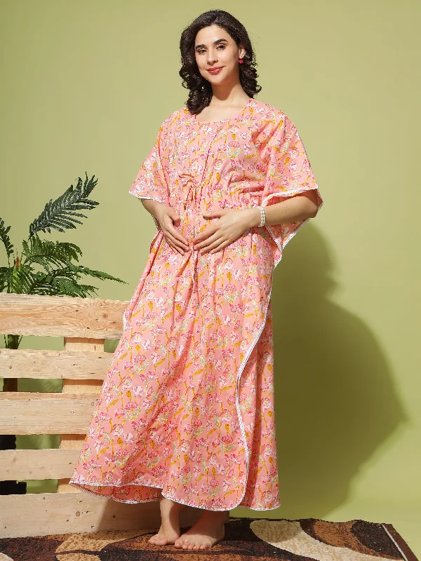 Chic and Functional: Nursing-Friendly Maternity Kaftan in Peach