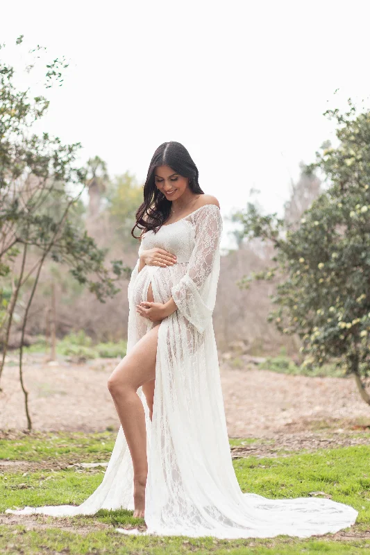 PinkBlush White Lace Off Shoulder Maternity Photoshoot Gown/Dress