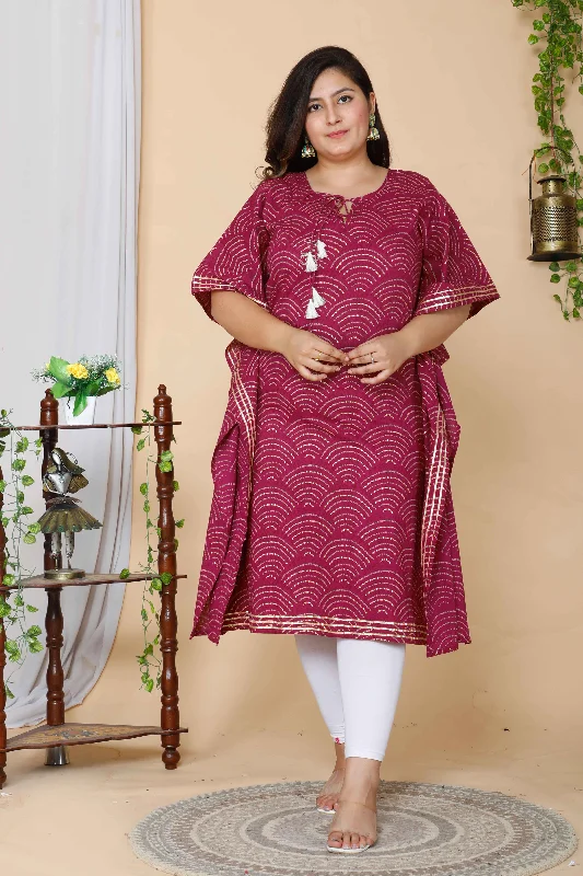 Women's Plus Size Magenta Bandhani Printed Cotton Kaftan Kurta - Miravan