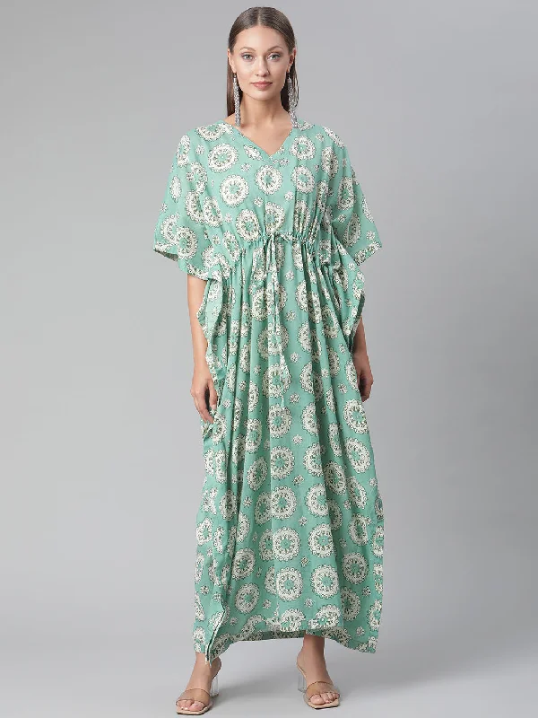 Women's Sea Green Floral Cotton Kaftan - Noz2Toz