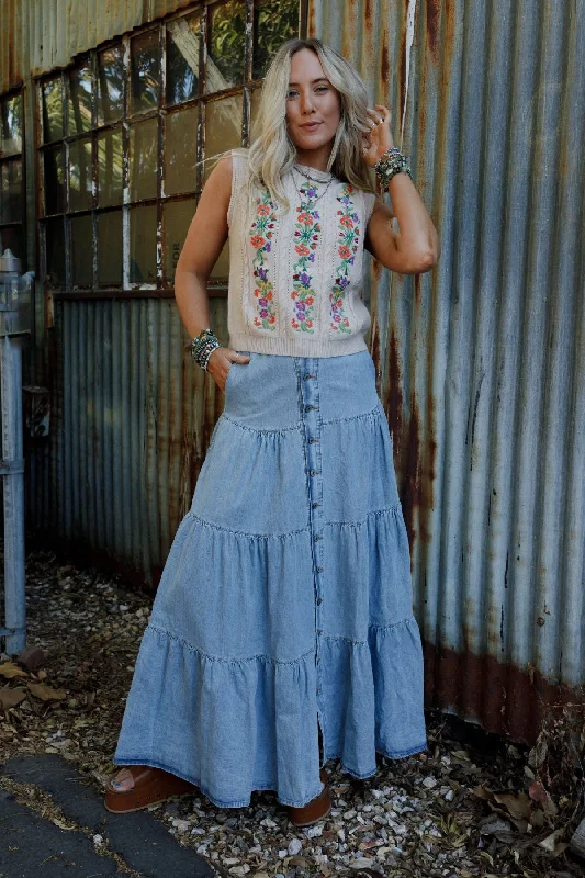 Country Mart Tiered Maxi Skirt - Denim