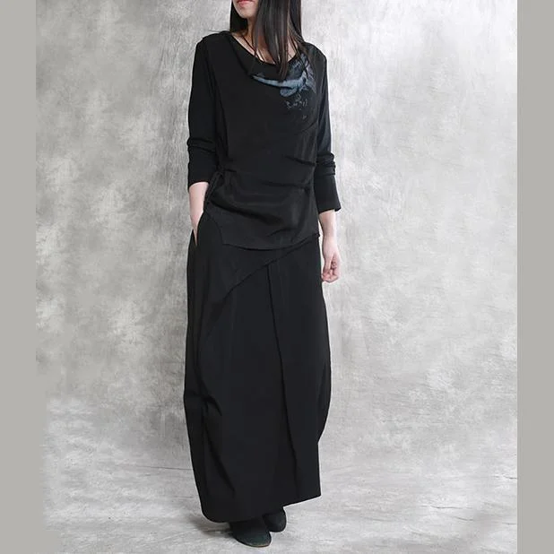 new black original design cotton skirts asymmetric patchwork maxi skirts