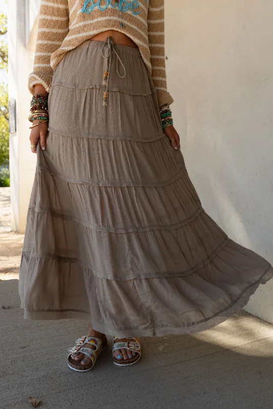 Sardinia Silky Tiered Maxi Skirt - Olive