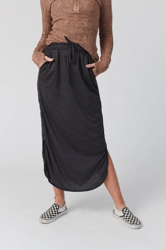 The Nest So Comfy Drawstring Maxi Skirt - Charcoal