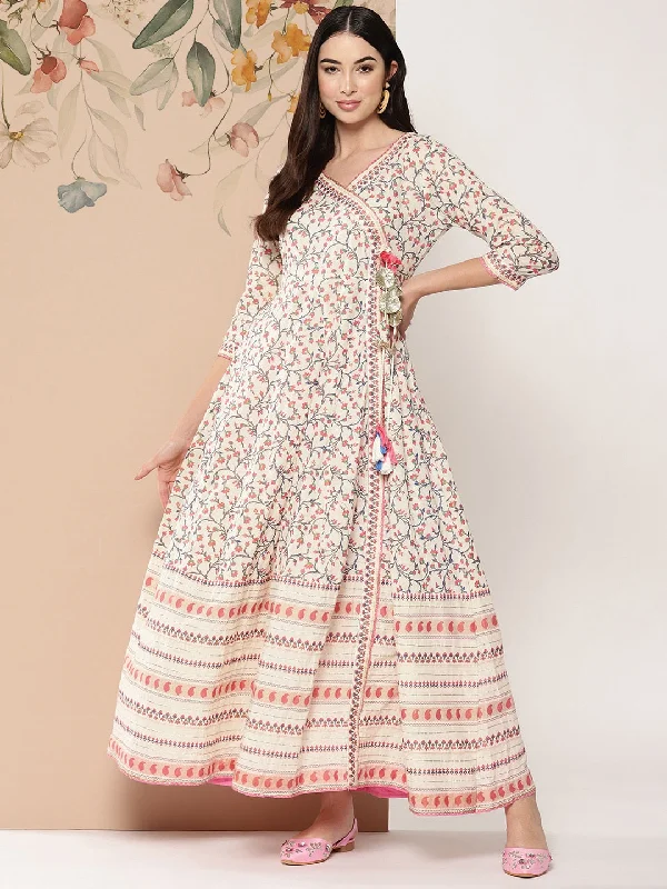 Kalini Floral Printed Tie-Up Detail Angrakha Style Anarkali Kurta