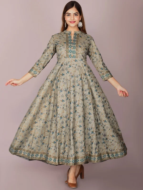 Kalini Women Grey Ethnic Motifs Printed Anarkali Kurta