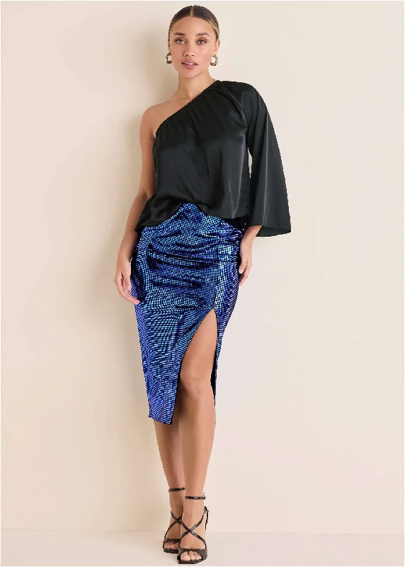 Sequin Midi Skirt - Blue & Black