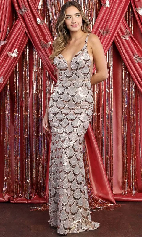 May Queen RQ7934 - Sequined V Neck Dress