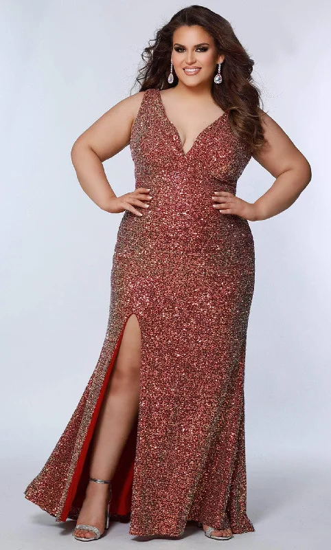 Sydney's Closet SC7339 - Sequin Embellished Plunging V-Neck Prom Dress