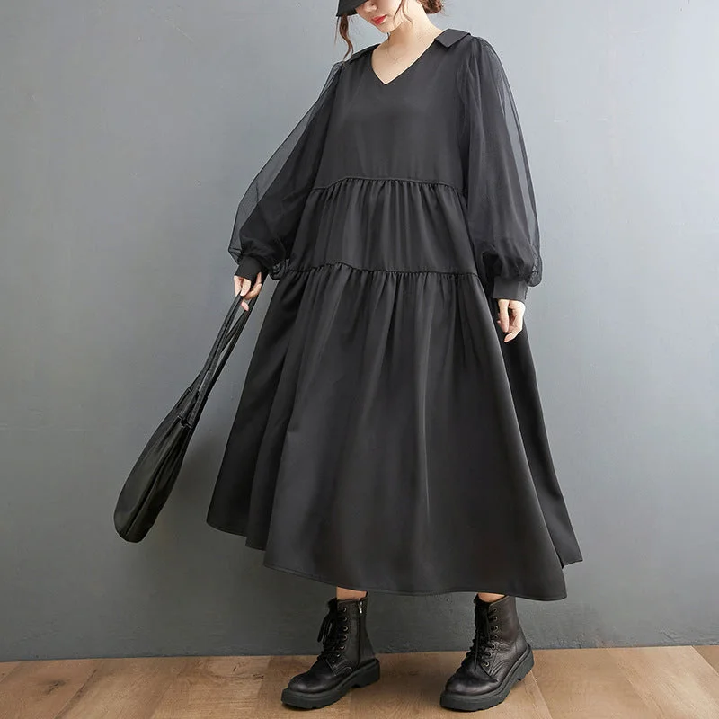 Plus Sizes Tulle Long Sleeves Black Fall Dresses