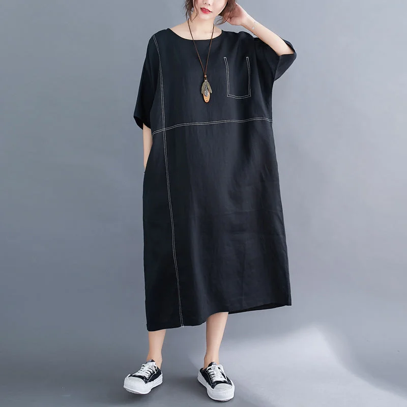 Summer Linen Plus Sizes Black Cozy Dresses