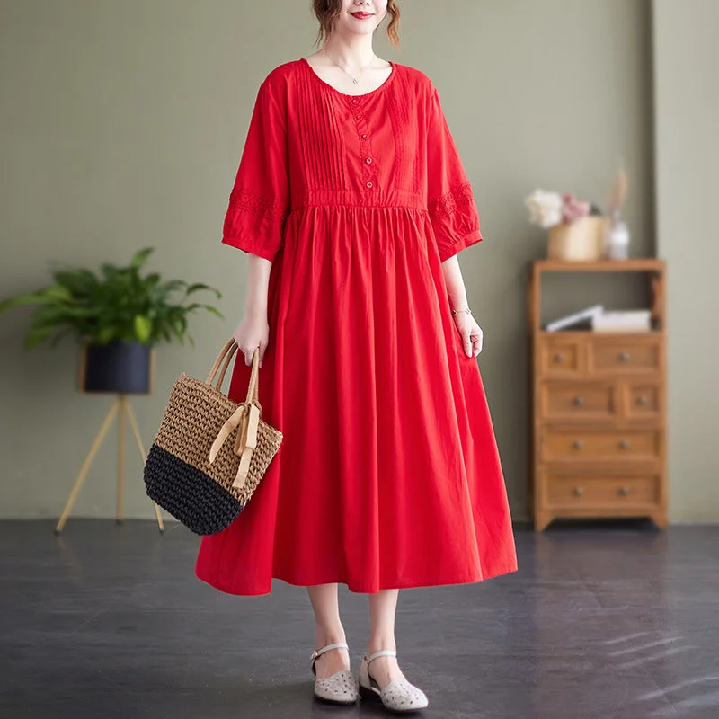 Vintage Embroidery Cotton Women Plus Sizes Dresses