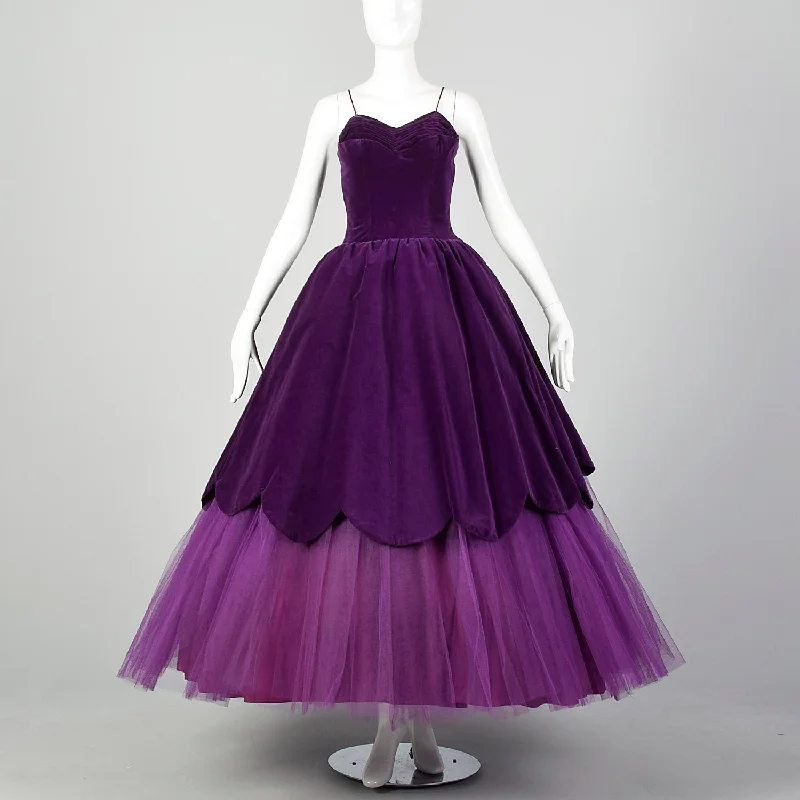 XS 1950s Purple Velvet and Tulle Ball Gown